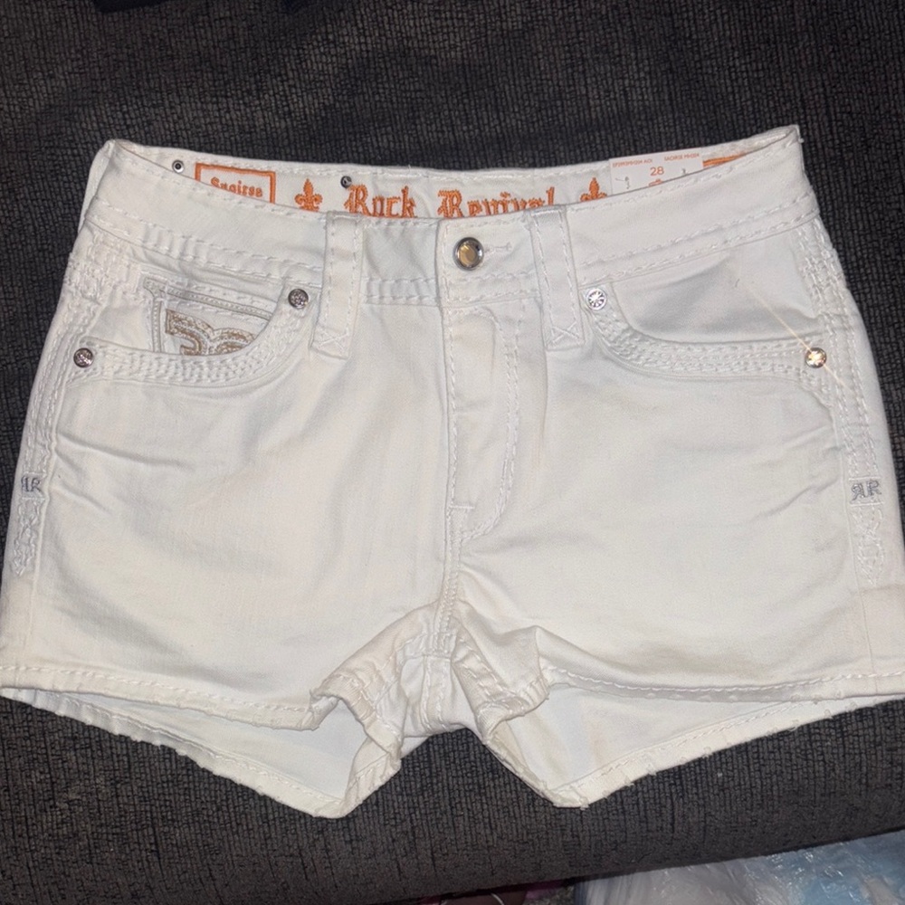 Rock Revival White Jean Shorts Frayed Hem